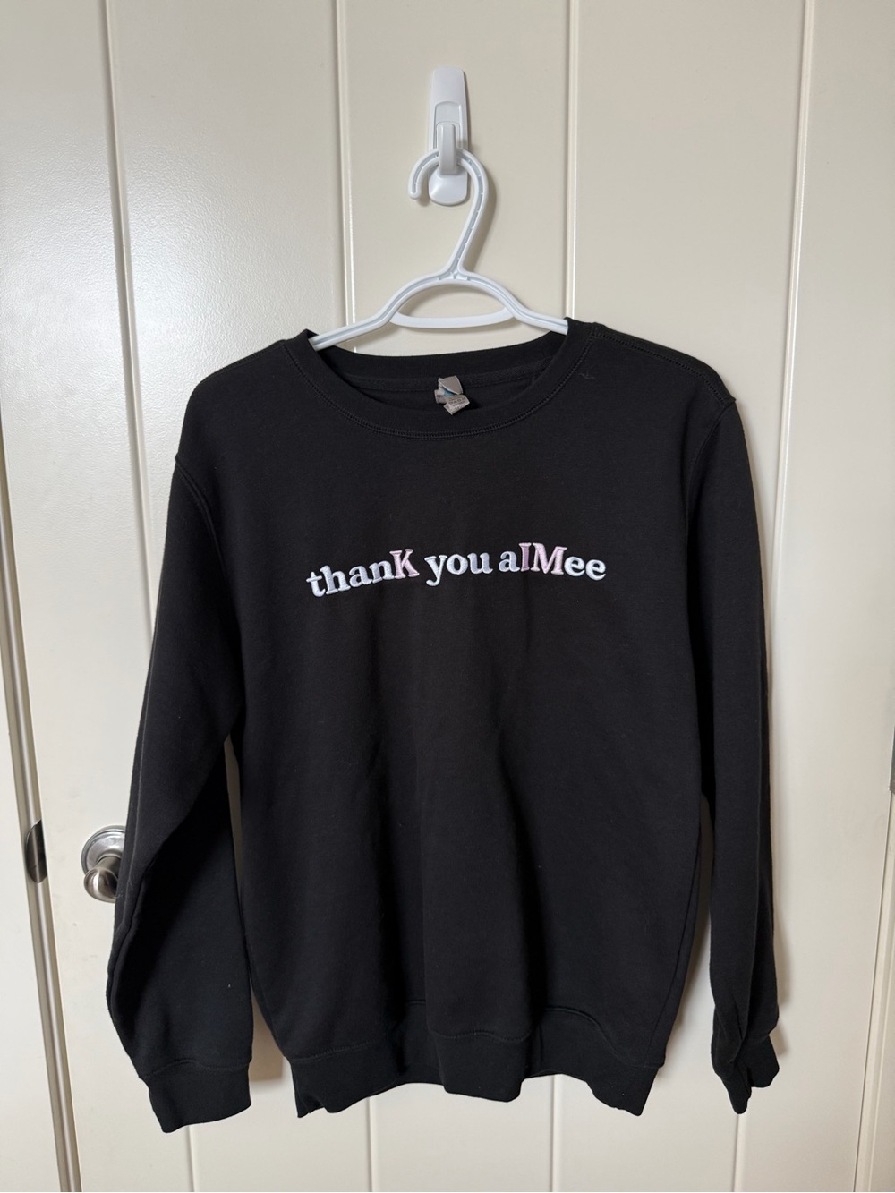 Black Crewneck Sweatshirt with "thank you alMee" Text (Taylor Swift inspired)